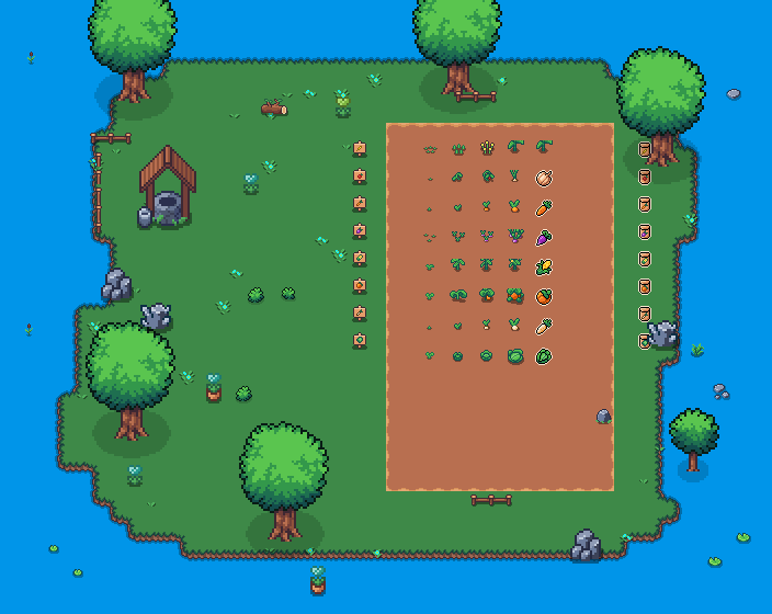 Pixel art farm island layout recreation